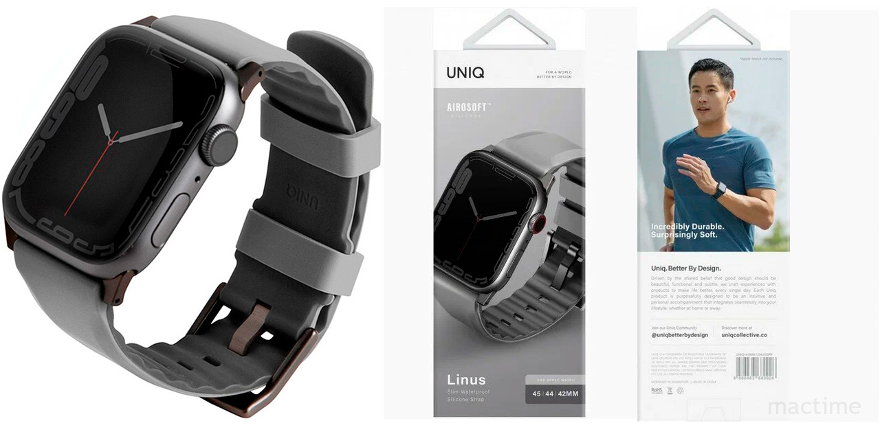 Ремешок Uniq Linus Aerosoft для Apple Watch 49/45/44/42 mm серого цвета